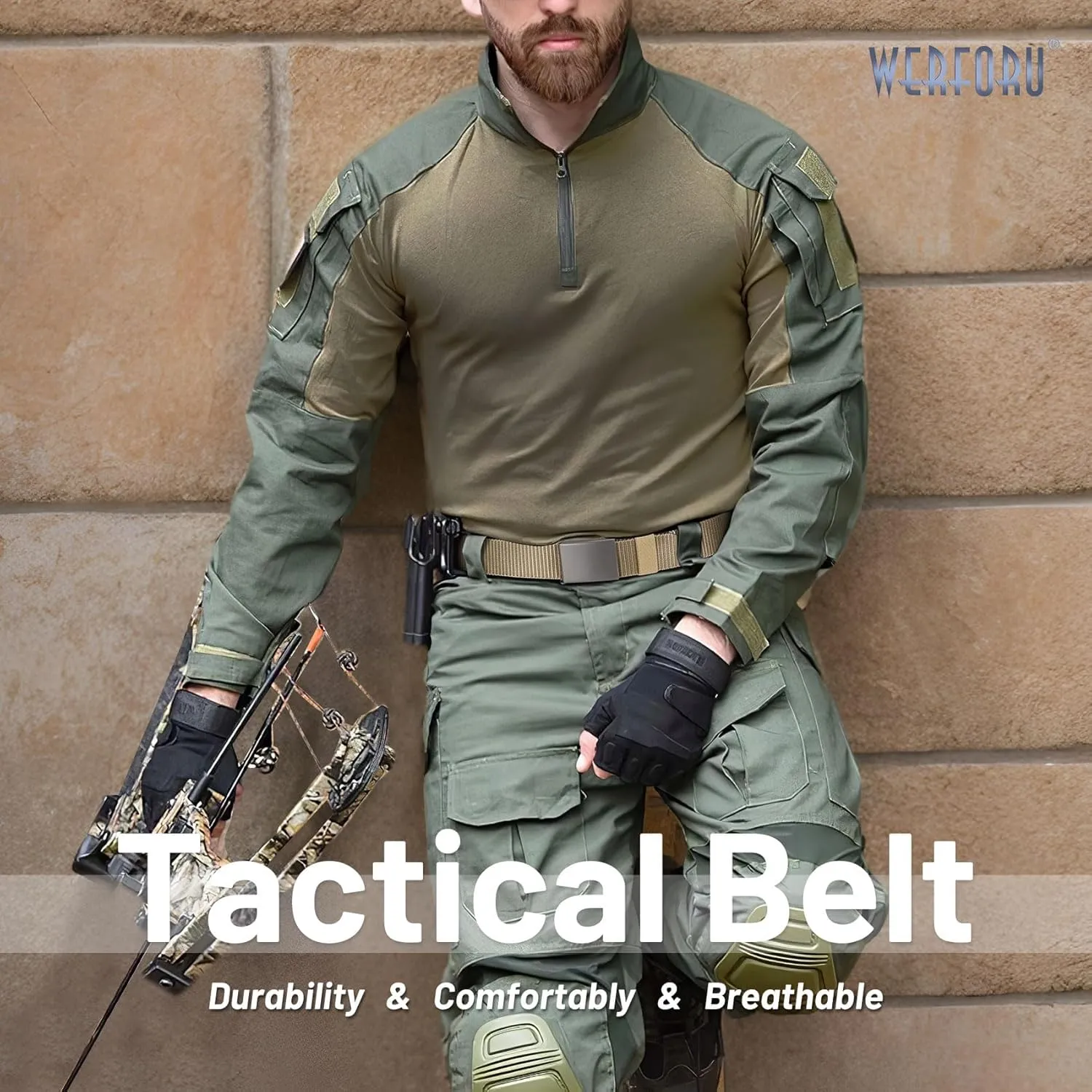 WERFORU Men Tactical Belt Nylon Belt for Men Golf Belt Reversible Belt with Flip-Top Metal Buckle Hiking Work-2-in-1 Belt