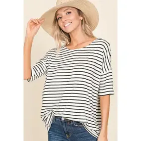 White w/Black Stripes Casual Short Sleeve top