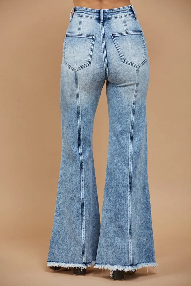 Wide Leg Light Wash Palazzo Fit with Central Inseam Detail Woman's Jeans