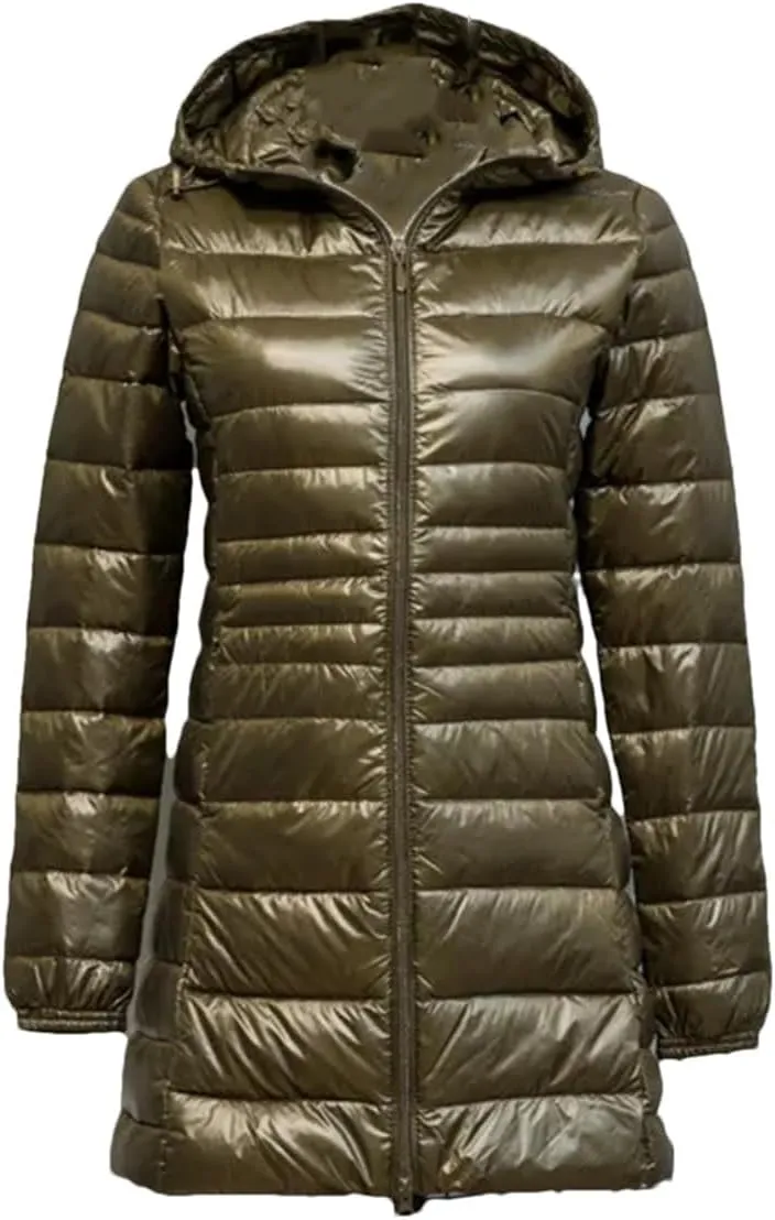 Women Long Warm Light Down Jacket Ladies Fashion Hooded With Portable Puffer Coats