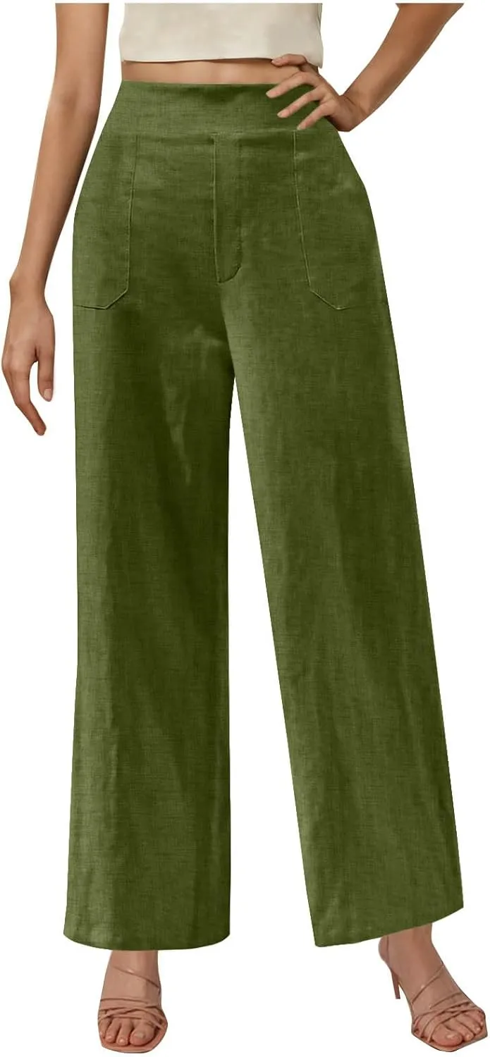 Womens Beach Pant Lightweight Soft Wide Leg Smart Trousers Lounge Trendy Straight Leg Pull on Palazzo Pant