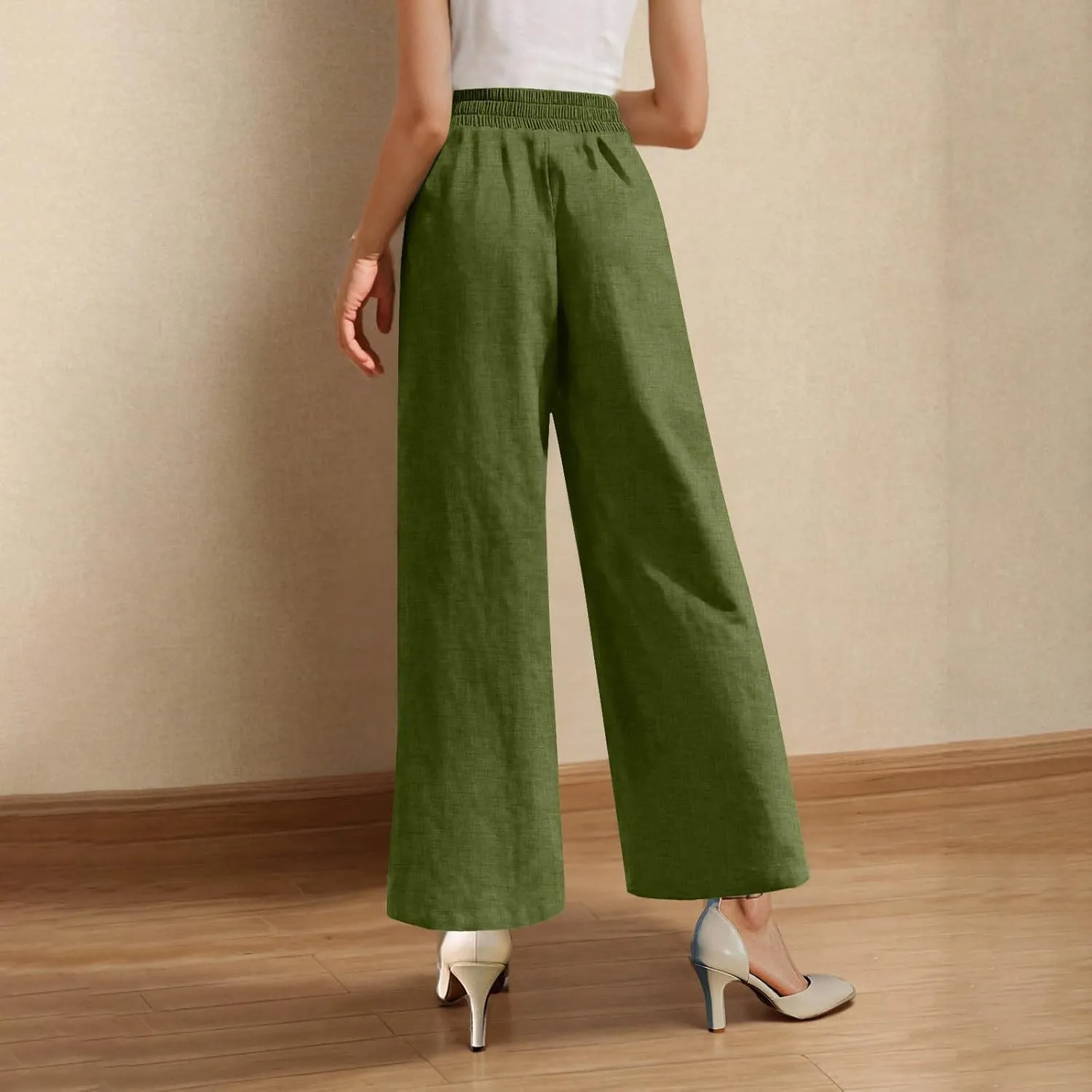 Womens Beach Pant Lightweight Soft Wide Leg Smart Trousers Lounge Trendy Straight Leg Pull on Palazzo Pant