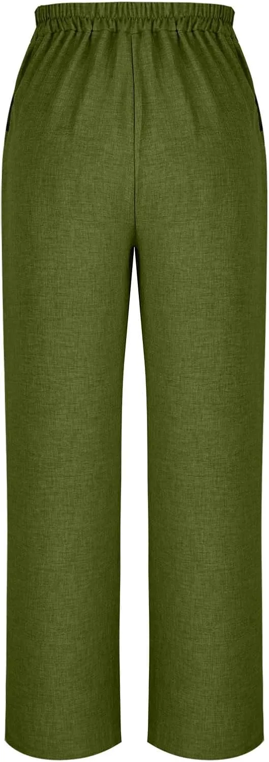 Womens Beach Pant Lightweight Soft Wide Leg Smart Trousers Lounge Trendy Straight Leg Pull on Palazzo Pant