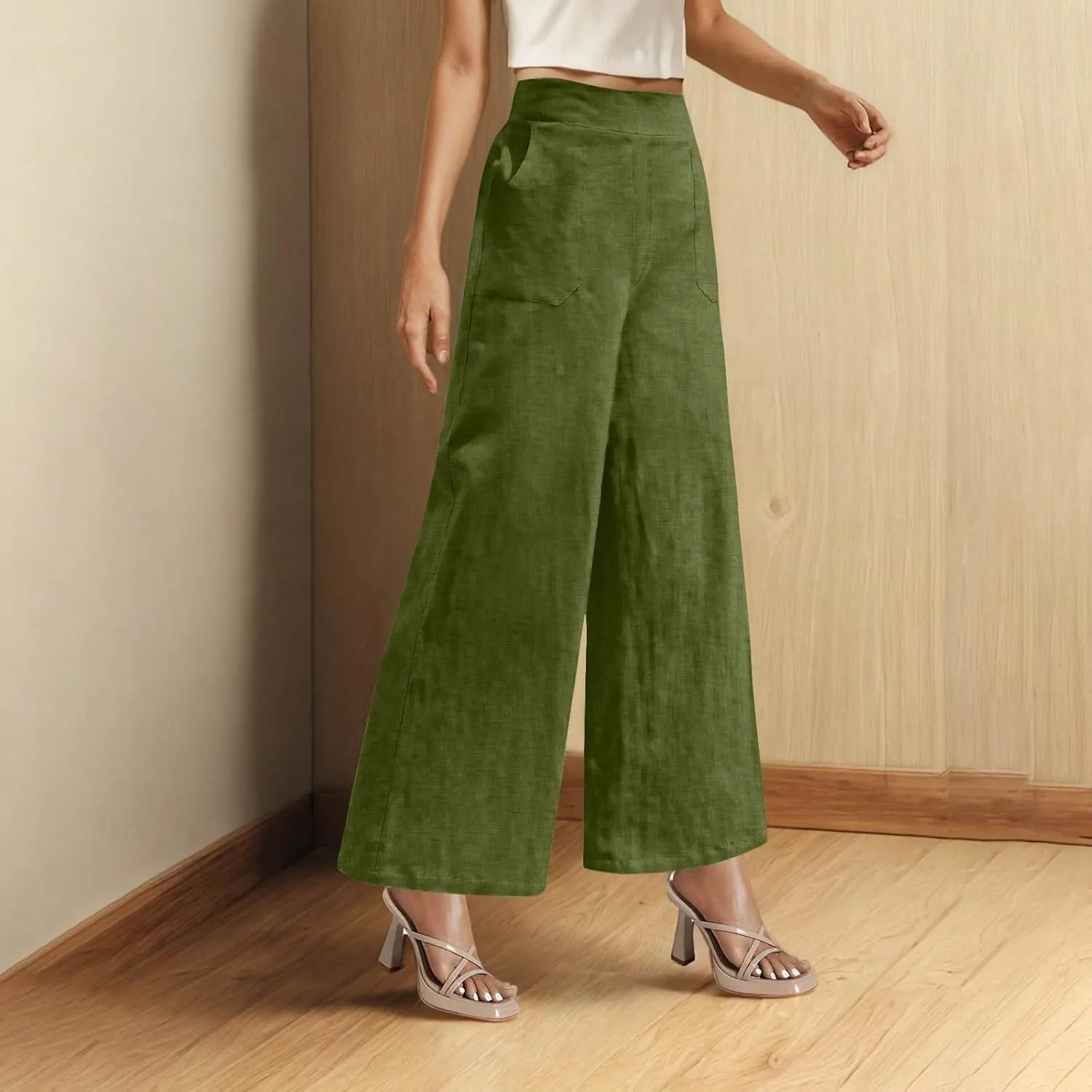 Womens Beach Pant Lightweight Soft Wide Leg Smart Trousers Lounge Trendy Straight Leg Pull on Palazzo Pant