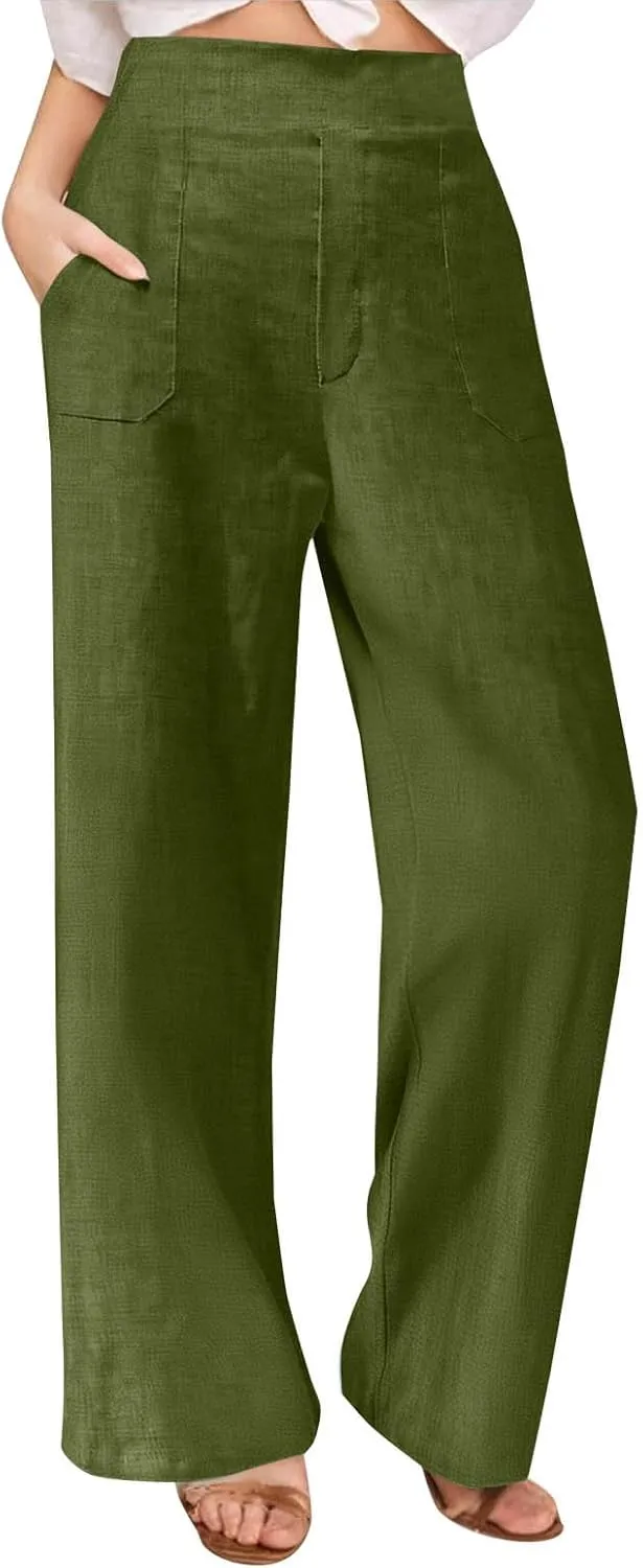 Womens Beach Pant Lightweight Soft Wide Leg Smart Trousers Lounge Trendy Straight Leg Pull on Palazzo Pant