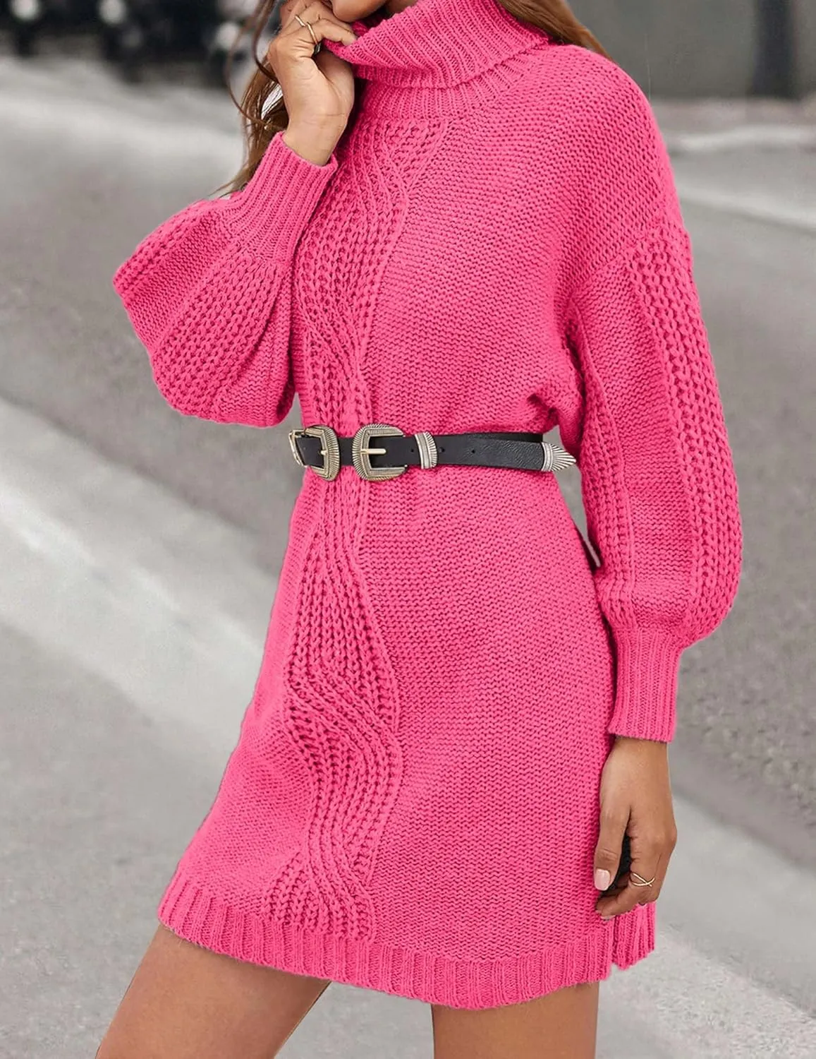 Womens Cute Turtleneck Cable Knit Sweater Dress Fall 2024 Dressy Casual Lightweight Slim Fit Mini Dresses