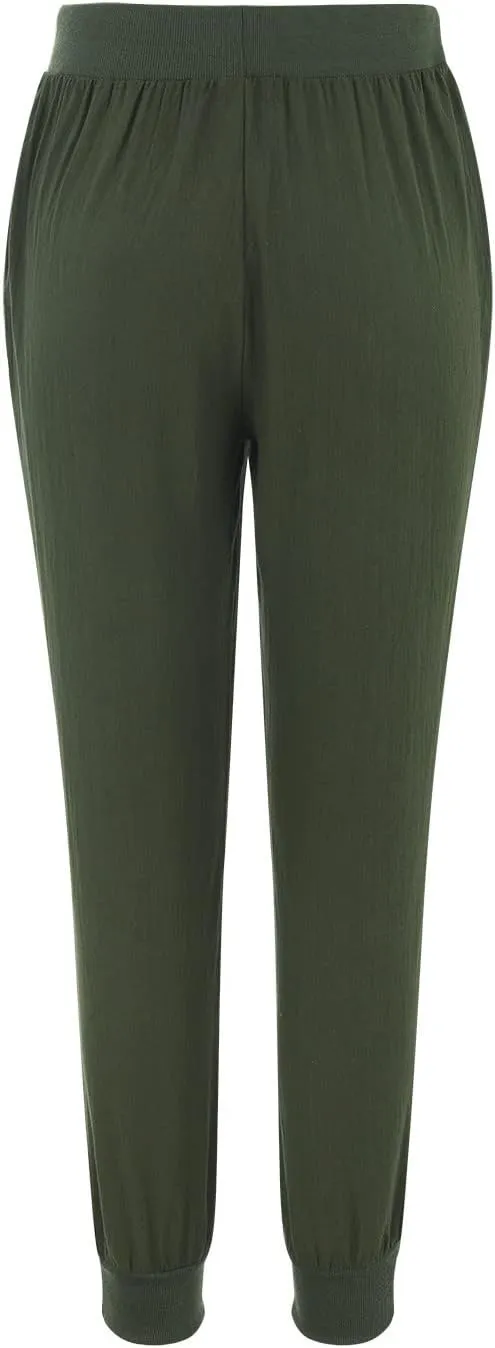 Womens Drawstring Cotton Linen Pants Solid Slim Fit Tapered Pant Soft Elastic Waist Straight Leg Trousers with Pocket