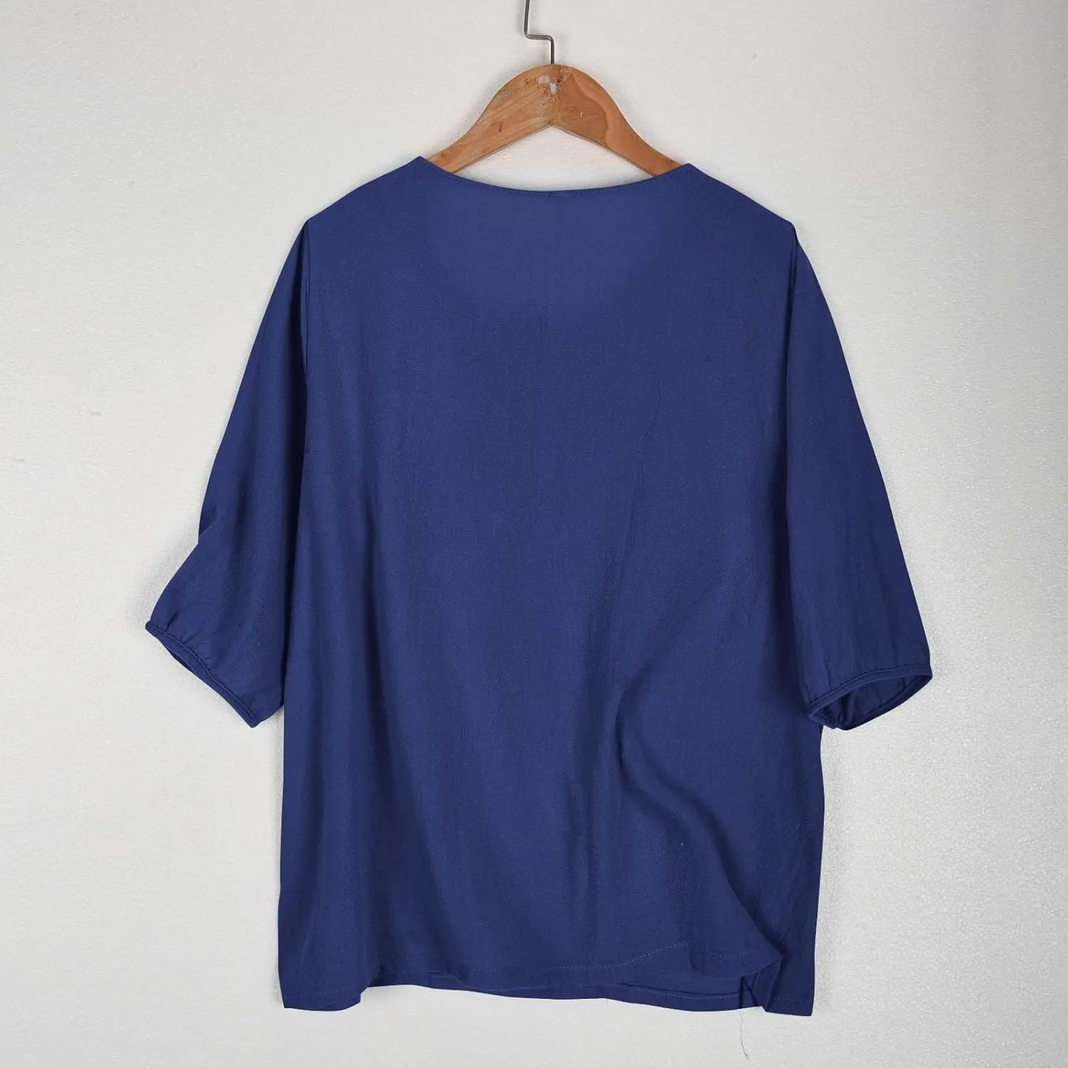Women's Linen Tops 3/4 Sleeve T Shirts Summer Mexican Floral Embroidery Tunic Tops Casual Crewneck Blouse Oversized