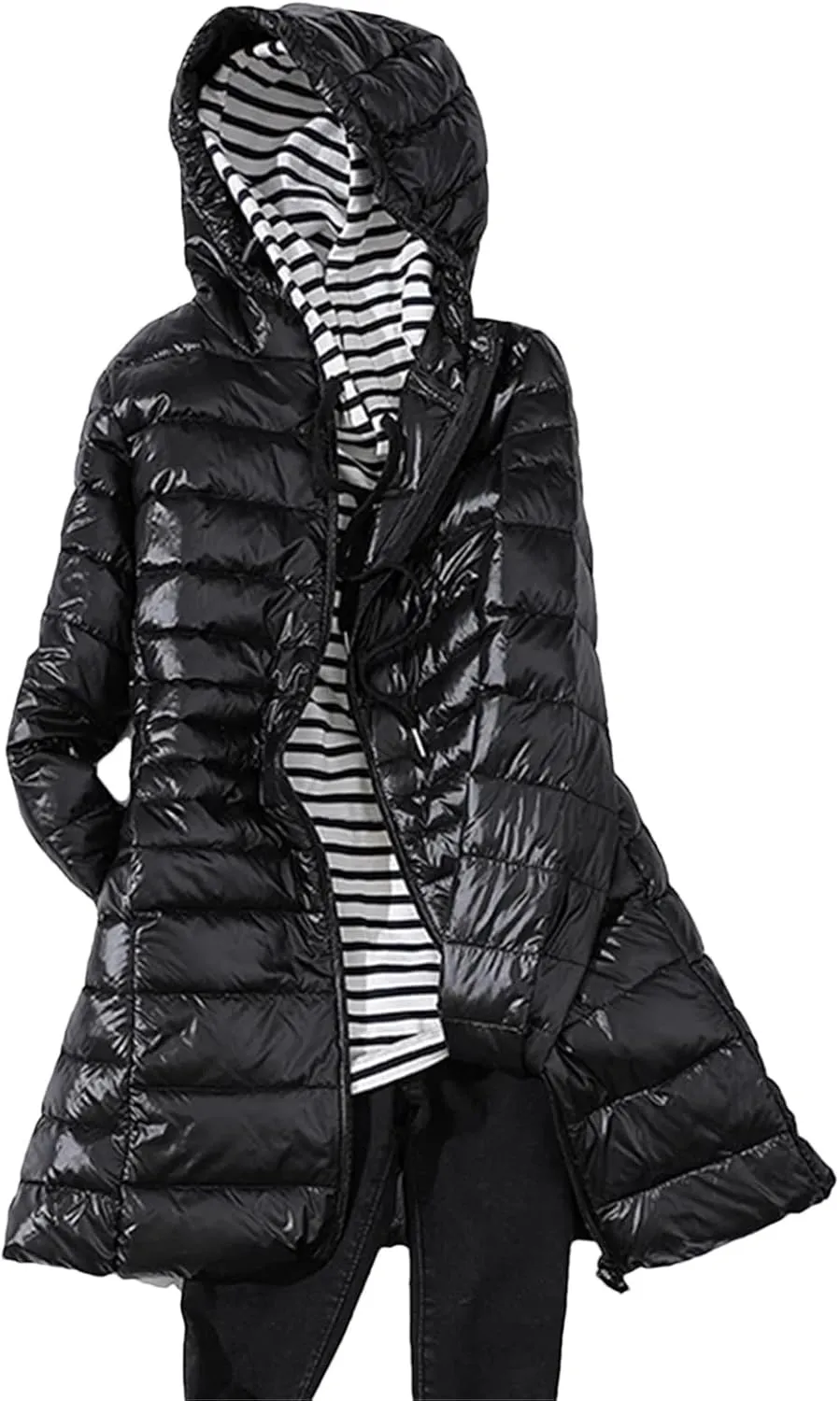 Womens Winter Puffer Coat Light Long Duck Down Jackets Slim Hooded Parkas
