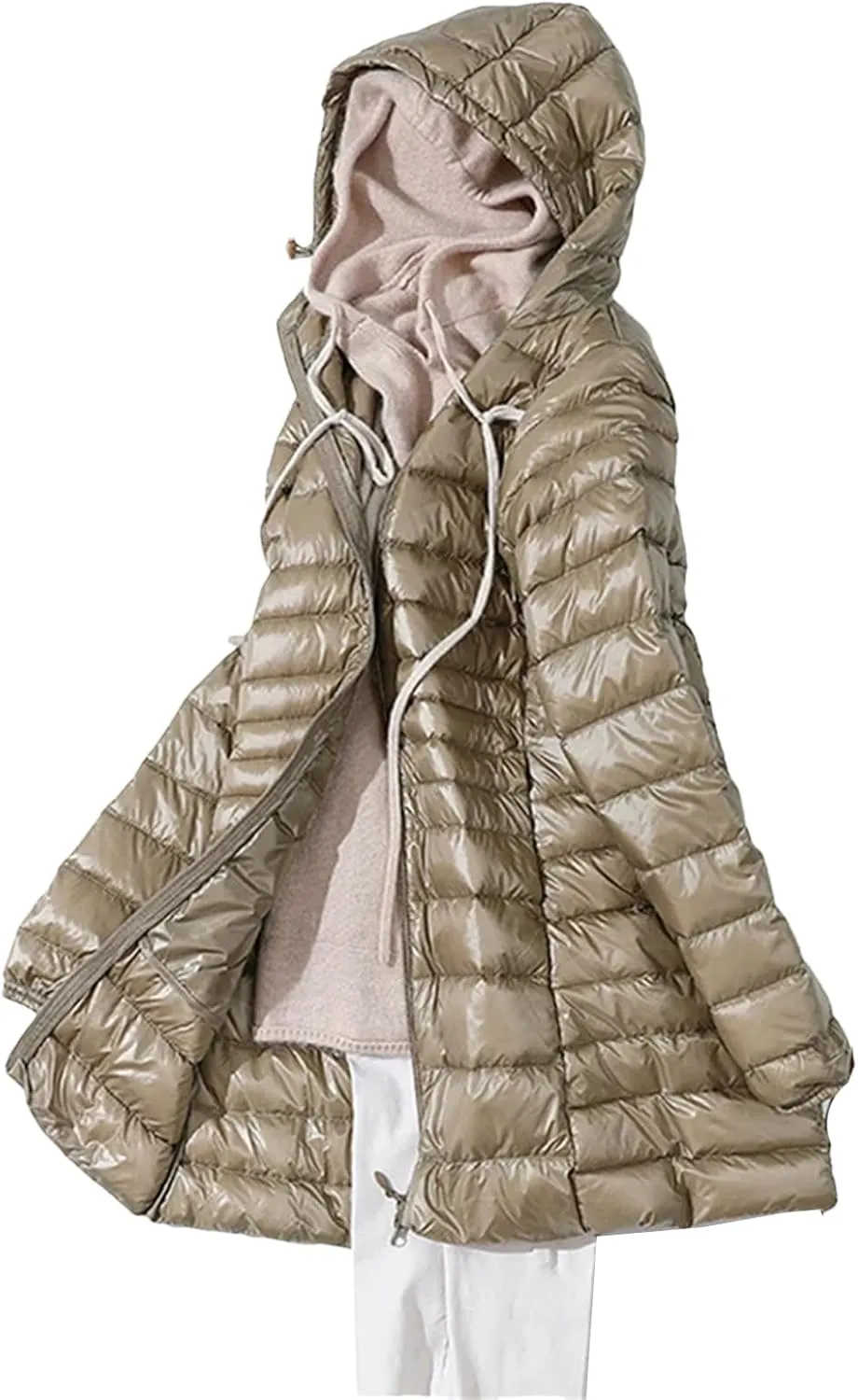 Womens Winter Puffer Coat Light Long Duck Down Jackets Slim Hooded Parkas