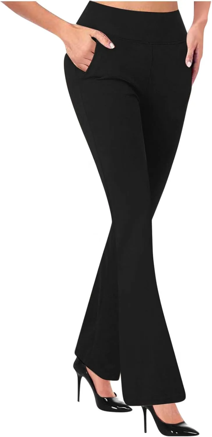 Womens Work Pants High Waisted Straight Leg Pants Dress Business Dress with Pockets Soft Solid Color Trousers 2024