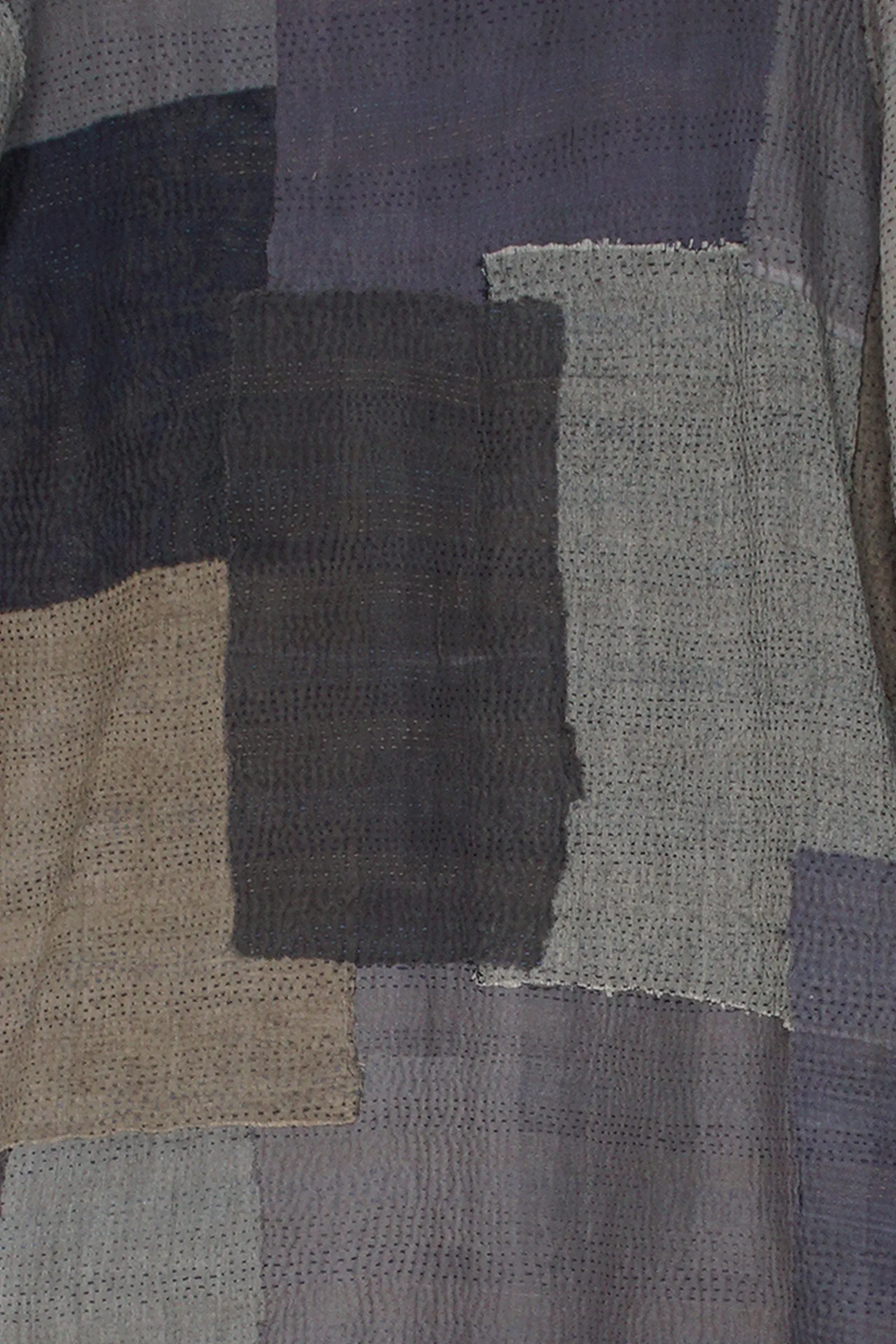 WOVEN STRIPE FRAYED PATCH BACK KANTHA POCKET JKT - wp2002-gry -