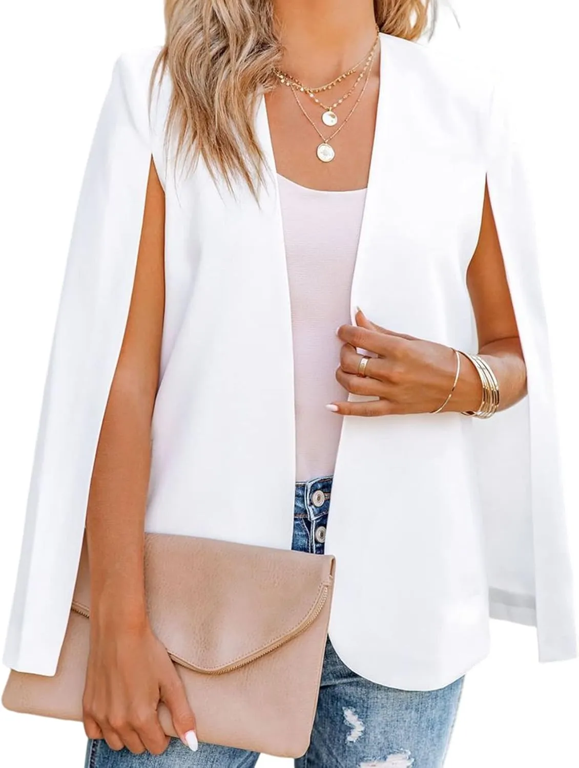 Wyeysyt Cape Blazer for Women Split Sleeve Open Front Casual Jacket Sexy Blazer Dress Elegant Cape Coat