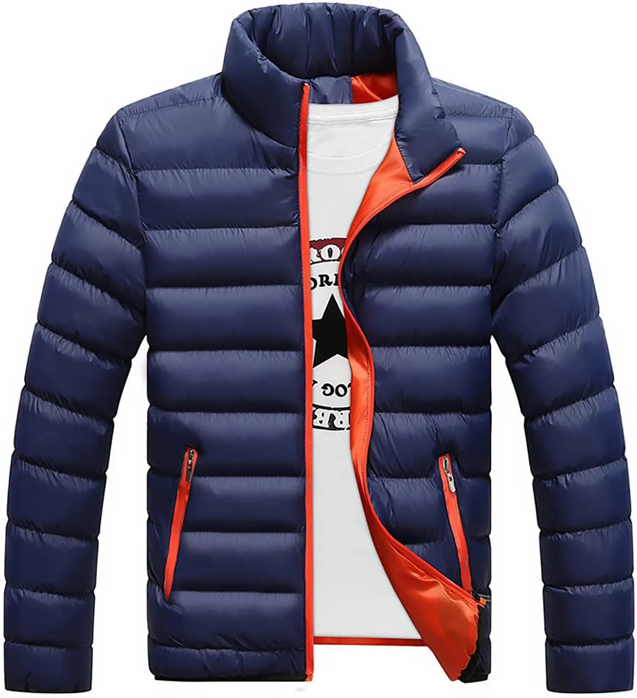 Ymosrh Varsity Jacket Men Men's Autumn Winter Zipper Warm Down Jacket Packable Light Coat Rain Coats