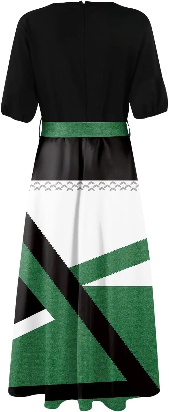 ZEFOTIM Women's Maxi Dress Casual Geometric Dress Short Sleeve V Neck Dresses with Slit