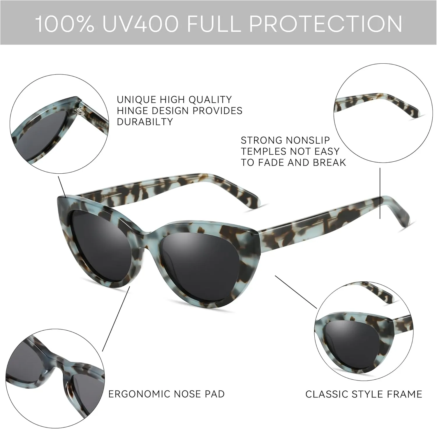 ZENOTTIC Trendy Polarized Women Sunglasses: Retro Cateye Shades for Ladies - Sun Glasses with UV400 Protection