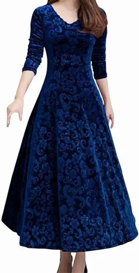 ZYXTIM Women's Elegant Wrap Flared Midi Dress V-Neck Velvet Stretchy Long Dress Plus Size Party Wedding Guest Cocktail Dress